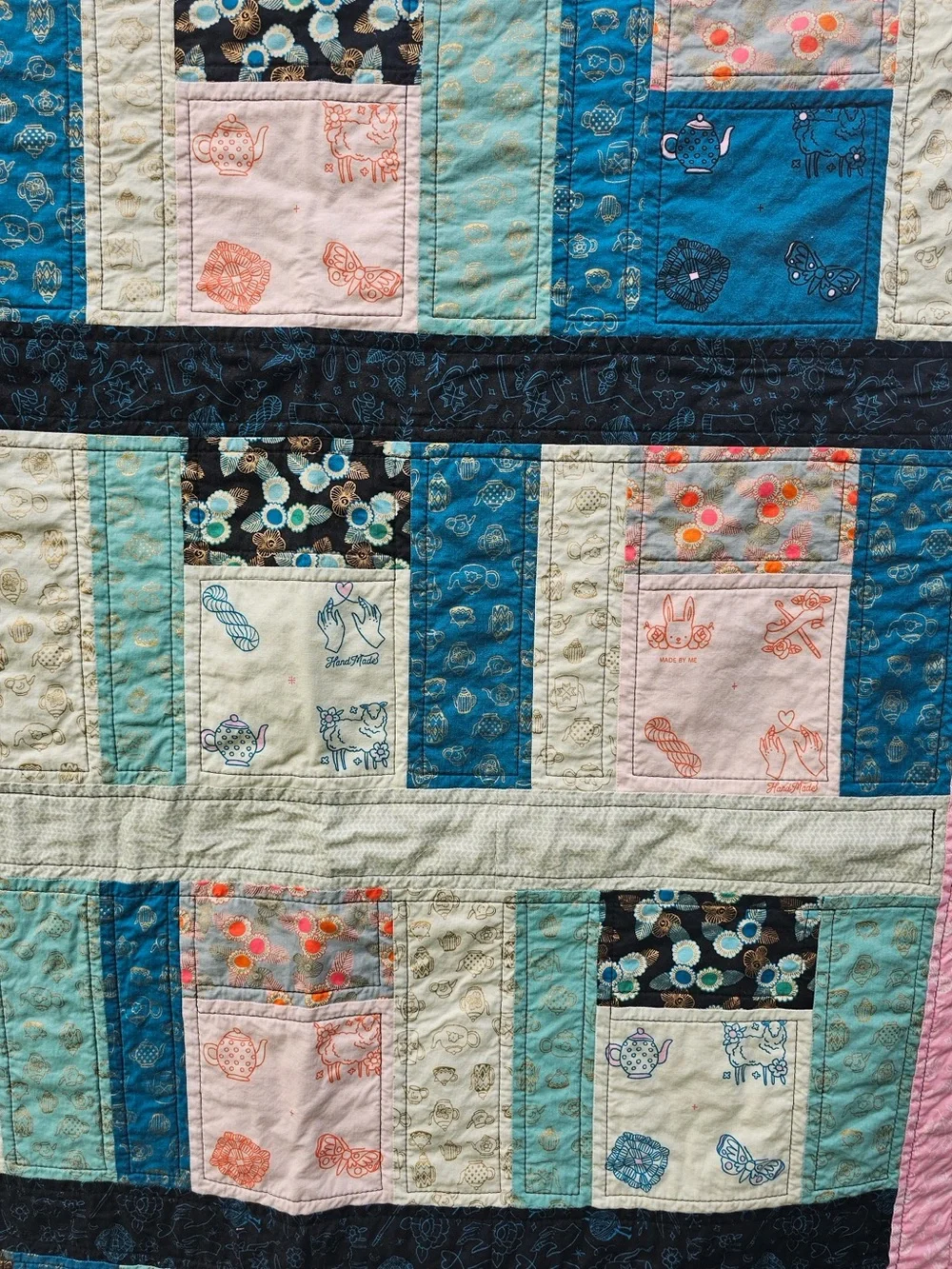 Handmade Ruby Star Society Quilt: Patchwork Throw Blanket Purl Fabrics